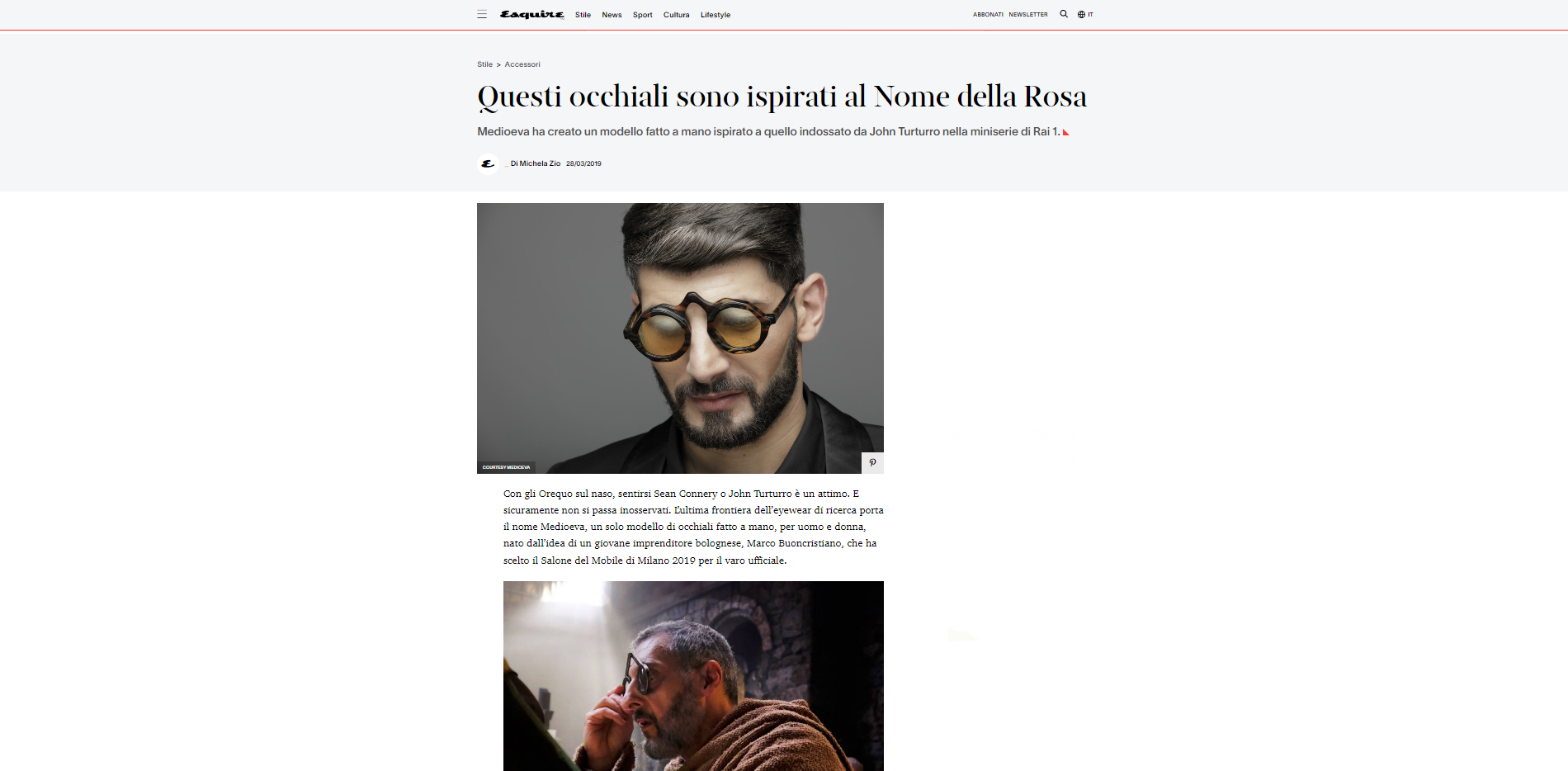 Esquire su occhiali Medioeva OREQUO