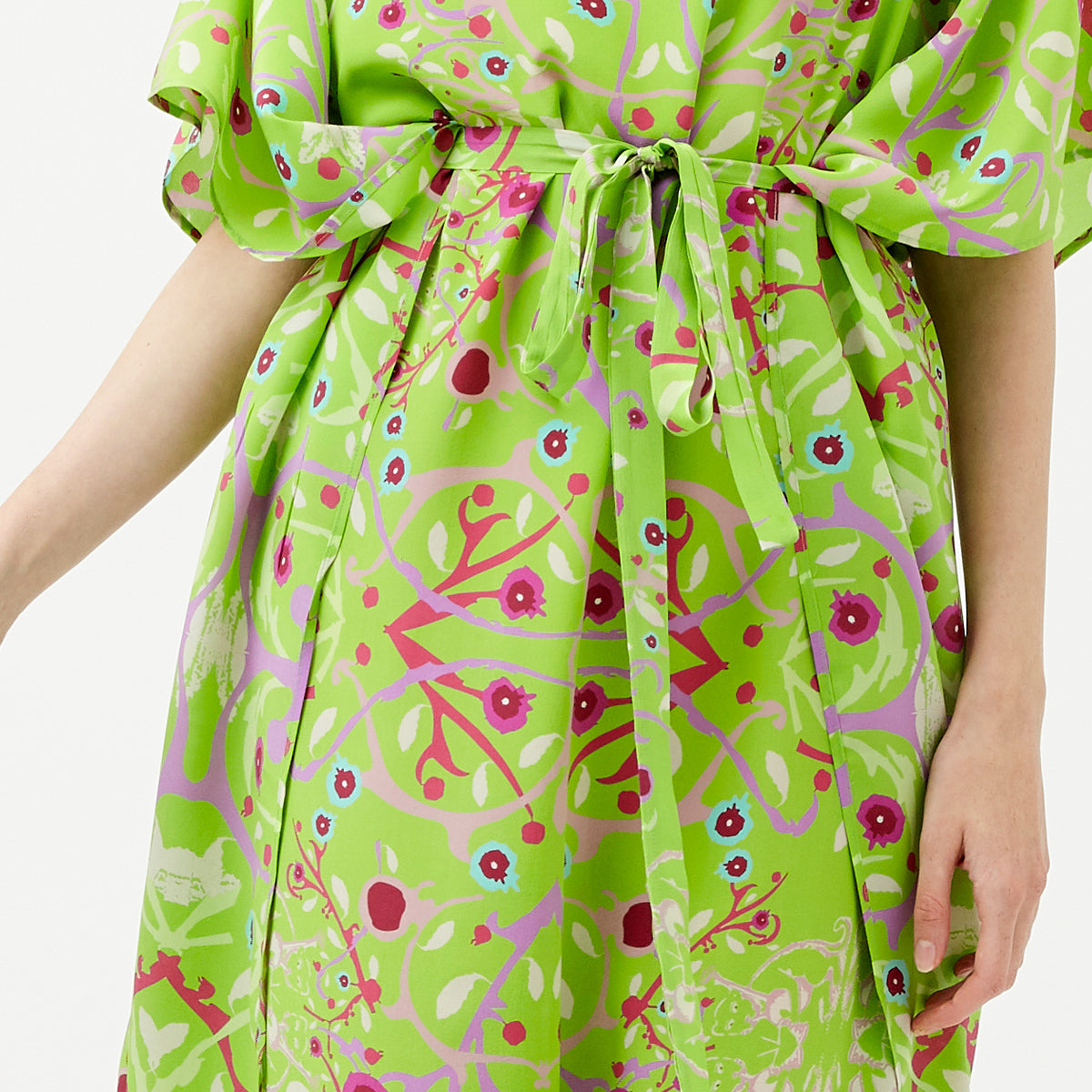 Caftan dress in silk Bagpipe lime