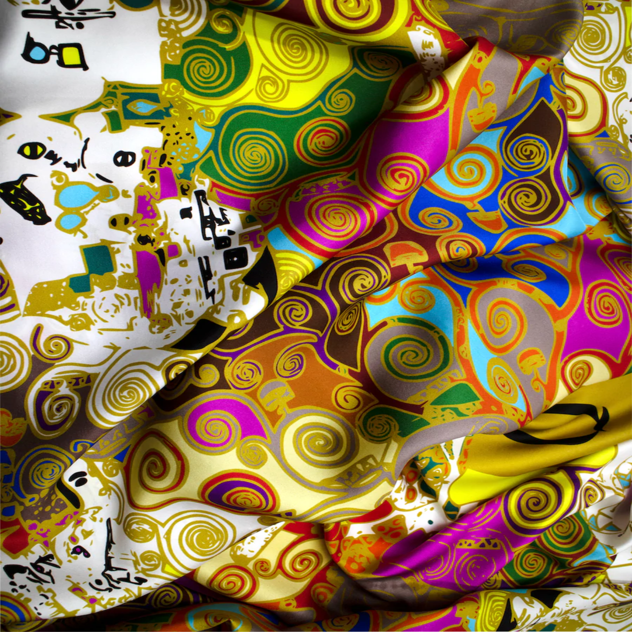 Scialle OREQUO multicolore Moving Snails in pura seta stampata dettaglio